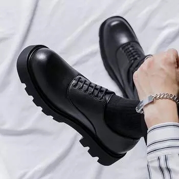 British Style Men s Thick Soled Workwear Shoes Big Toe Leather Shoes Fashion Brand Men s Black Comfortable Lace Up Derby Shoes 38 чёрный