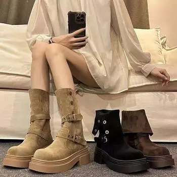 British style princess boots short boots 2024 autumn and winter models popular retro small slim velvet short boots tide 35