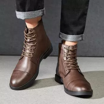 British Style Side Zipper Ankle Boots Men Business Pointed Casual Footwear Punk Leather Boots for Men Stylish Motorcycle Boots 39 чёрный