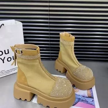 British style versatile thick soled spring and autumn casual women s boots 2024 new luxury classic high rise short boots 35 бежевый