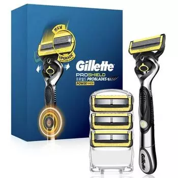 Бритва Gillette 2024 ProShield Yellow Power с ручкой и лезвием 4 шт., 1 комплект, корейское лезвие