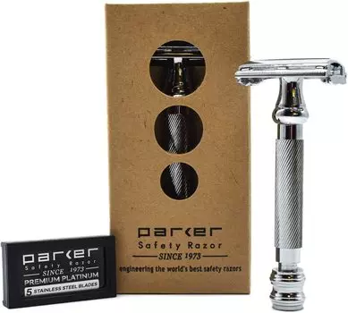 Бритва Parker Butterfly Razor 5 сменных лезвий закрывает небритые области, латунная парка (с набором), брить, (нескользящий/тяжелый), бритва, бритье, бритье, Т-образный серебряный