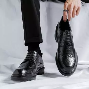 Brock Leather Shoes Men S Formal Business Men S Shoes British Soft-Soled Wedding Groom Men S Casual Shoes 99292-R 38 коричневый