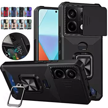 Бронированный чехол для Xiaomi Redmi Note 13 12 11S 11 Lite Pro Plus Poco X6 X5 Pro, слот для держателя карты, военный кошелек, выдвижной чехол для камеры Xiaomi Poco X5 Pro зелёный