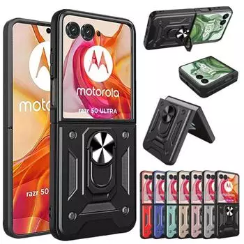 Бронированный противоударный чехол для Motorola Razr 50 Ultra, чехол для Moto Razr Plus 2024 с кольцом, магнитным держателем, чехол Fundas Moto Razr 50 серебряный