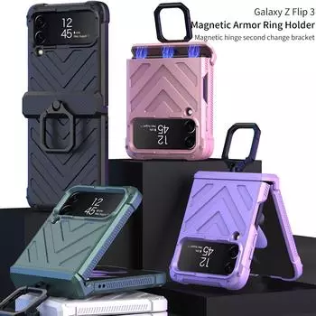 Броня Шарнир для Samsung Galaxy Z Flip 3 Flip 4 5g Чехол Жесткая подставка с кольцом Магнитный защитный чехол Z Flip 3 5G лавандовый