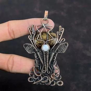 Bronzite Pendant Copper Wire Wrapped Pendant Handmade Deer Face Pendant Rainbow Moonstone Pendant Copper Gemstone Jewelry Gifts For Friend
