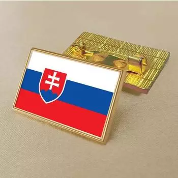 Брошь с флагом Словакии 2,5 * 1,5 см, цинковый сплав, литье под давлением, ПВХ, цветная печать и покрытие, золотая прямоугольная форма золотой