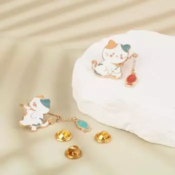Брошь с мультяшным котом, булавка, булавка для кошки, рыбалки с цепочкой, булавка на пуговицах своими руками, булавка для джинсовой куртки as the picture