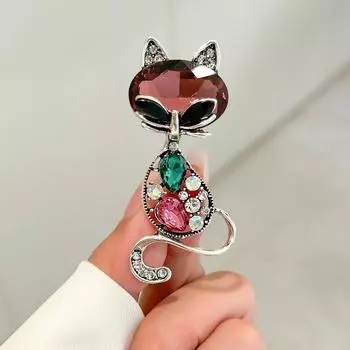 Брошь со стразами в виде коричневого кота, персонализированная, креативная, для котенка, корсаж, аксессуары для костюма, булавка для воротника, прямая