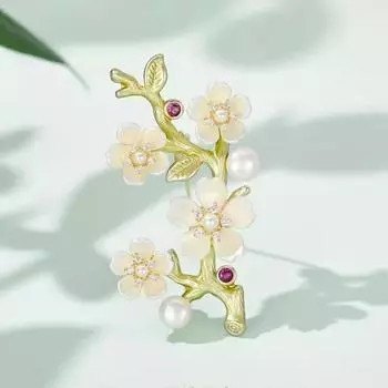 Брошь Yishu Pear Blossom, женская брошь с эмалевым цветком, аксессуары для пальто и жемчуга, жемчужно-эмалированная брошь высокого качества