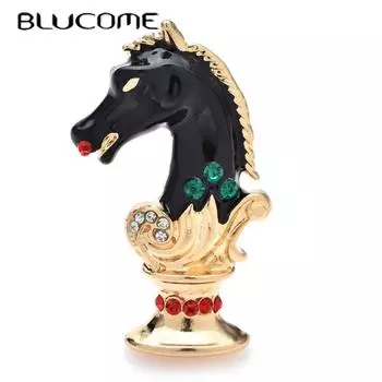 Броши Blucome Horse Chess для женщин, унисекс, черная эмаль, фигурка животного, вечеринка, повседневная брошь-булавка, подарки чёрный