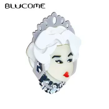 Броши Blucome Queen, женские стильные значки из акрилового материала, очаровательные новые тенденции, подарок для рождественской вечеринки, булавка, аксессуар, ювелирные изделия белый