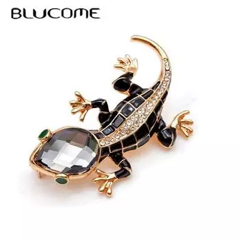 Броши Blucome с кристаллами ящерицы для женщин, милые модные булавки с животными, летние стильные блестящие украшения, детские аксессуары