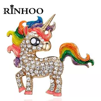 Броши в виде лошади Rinhoo Rainbow Color со стразами для женщин, животных, милых кошек, коал, милых ежиков, домашних животных, ювелирные изделия для вечеринок, подарочные булавки на лацкан
