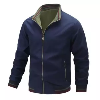 Brown Double-Sided Zipper Casual Jacket with Welt Pockets for Middle-Aged Men - Loose Fit, Sporty Autumn Wear. 2XL