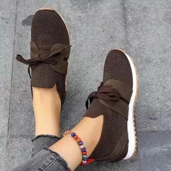 Brown Knit Breathable Womens Sneakers Shoes New Platform Flats Woman Plus Size 43 Non Slip Casual Shoes Mesh Tenis De Mujer 36