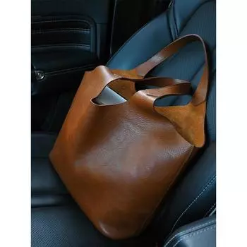 Brown Leather Large Capacity Tote Bag for Women 2025 New Arrival Light Luxury Minority Fancy Satchel Shoulder Underarm Bag Brown