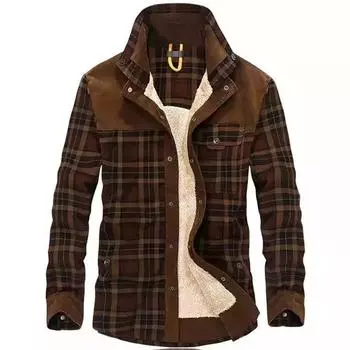 Brown Three-dimensional Patch Bag Youth Thickened Loose Single-breasted Locomotive Shirt S