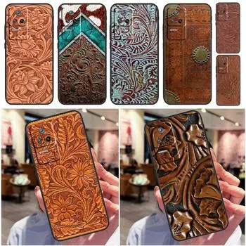 Brown Tooled Leather Pattern Case For Xiaomi 12 Lite 11 13 11T 12T Pro 12S Ultra POCO X4 Pro M4 X3 F4 GT F3 M5 Cover Mi 11 Pro