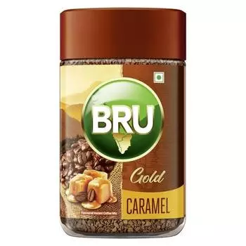 Bru Gold Caramel 100 грамм | Ароматизированный растворимый кофе | Ароматная нотка вашего повседневного кофе | Изготовлено из сублимированного кофе | На 80 чашек
