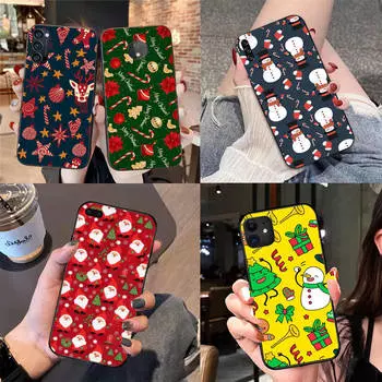 BS-9 Рождественский принт силиконовый чехол для iPhone 15 14 Xiaomi POCO M6 F6 Redmi Note 13 12 13C 8 9 Samsung S24 S23 S22 S21 FE Pro Plus Ultra iPhone 15 эбеновый
