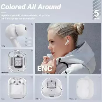 BT30 беспроводные Bluetooth TWS наушники HiFi стерео наушники с цифровым дисплеем прозрачная гарнитура с микрофоном игровые наушники белый