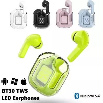 BT30 беспроводные Bluetooth TWS наушники HiFi стерео наушники с цифровым дисплеем прозрачная гарнитура с микрофоном игровые наушники белый