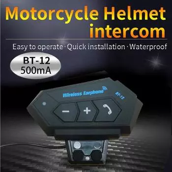 BT-12 Bluetooth-гарнитура для мотоциклетного шлема с защитой от помех, наушники для мотоциклетной связи с громкой связью чёрный