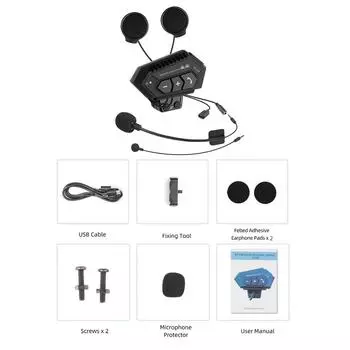 BT-12B Мотоциклетный шлем Интерком Bluetooth 5.0 + CSR Гарнитура 2000 мАч Аккумулятор Громкая связь для полного/половина лица шлема для езды на велосипеде Общение Воспроизведение музыки 1 PCS
