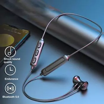 BT-95 Магнитные Bluetooth-совместимые 5.0 висячие беспроводные наушники-вкладыши с микрофоном чёрный