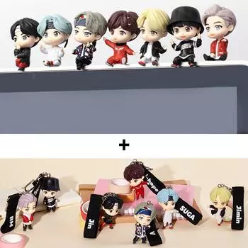 БТС(Бантан мальчики) «KeyRing + Monitor Figure SET», TinyTan, официальный, оригинальный, аутентичный, армейский, фигурка айдола, KPOP