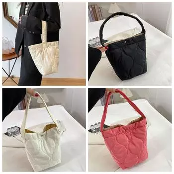 Bucket Shape Cotton-padded Top-handle Bag Pleated Fold Cloud Handbag Girls/Lady чёрный