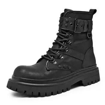 Buckle Men Height Boot Ankle Boots Elevator Height Increase Shoes Winter Autumn Men Leather Chelsea Boots With Metal Decoration 36 чёрный