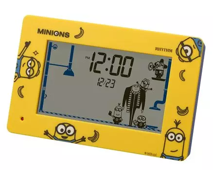 Будильник RHYTHM Minion, забавные цифровые часы с календарем, желтые 8RDA82ME33 10x16,2x4,5 см