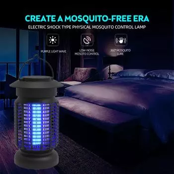Bug Zapper для улицы и помещения — электрическая ловушка для комаров, 18 Вт, 368 нм, фиолетовый свет, бесшумная мухоловка US Plug чёрный