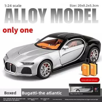 Bugatti Car Alloy Model For Kid With Sound Light Inertia Control Toy Collectible Silver Black
