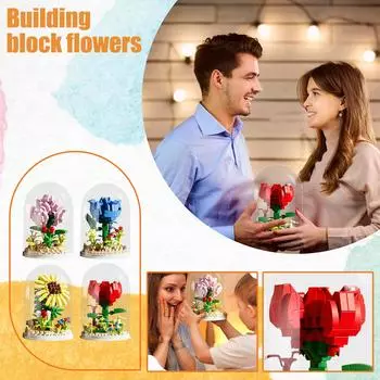 Building Block Flower Toy Puzzle Assembly Building Block Small Gift, Girl Building Block Bouquet Gift, Flowers,Gifts For Mom And Women 1pc One Size