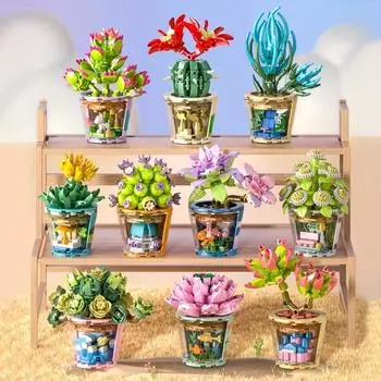 Building Blocks Assembling Toys Puzzle Early Education Flowers Plant Potted Building Blocks Cute Flower Gift for Boy Girl Kid S