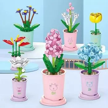 Букет Обучающие DIY Производство Сборка Игрушки Суккулент Растение Строительные Блоки Горшечные Для Девочек Пасхальный Рождественский Подарок