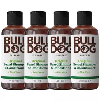 Bulldog Original 2-в-1 шампунь-кондиционер для бороды очищающий, 4 упаковки, 200 мл