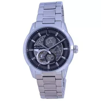 Bulova Classic Skeleton с черным циферблатом из нержавеющей стали, автоматические мужские часы 96A208