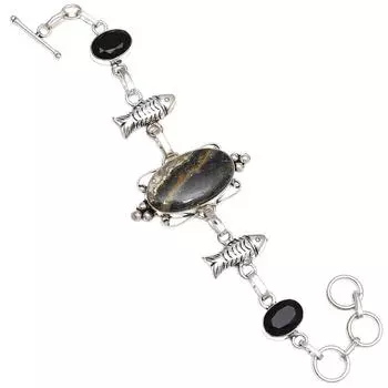 Bumble Bee Jasper Gemstone Friends Silver Jewelry Bracelet 7-8