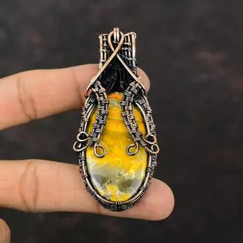 Bumble Bee Jasper Pendant Copper Wire Wrapped Pendant Handmade Copper Jewelry Genuine Gemstone Pendant Anniversary Gift Wire Wrapped Jewelry