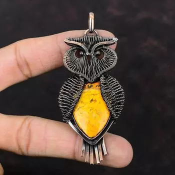Bumble Bee Jasper Pendant Copper Wire Wrapped Pendant Gemstone Pendant Handmade Copper Jewelry Owl Pendant Gift For Her Unique Style Pendant