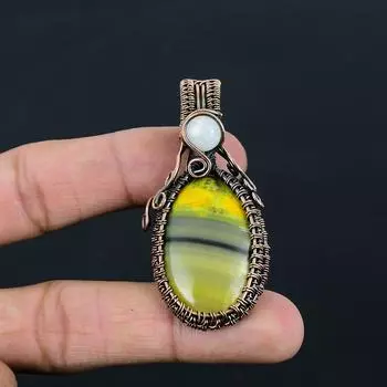 Подвеска из яшмы и лунного камня ручной работы из чистой медной проволоки с оберткой 2.56 Inches жёлтый