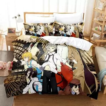 Bungo Stray Dogs Bedding Set Anime 3d Duvet Cover Sets Comforter Bed Linen Twin Queen King Single Size Kids Girls Gift Cartoon EU Single 135x200cm