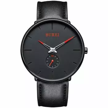[BUREI] Men s Black Simple Stylish Popular Ranking Men s Black Watch Cowhide Belt Watch M