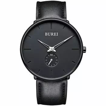 [BUREI] Men s Black Simple Stylish Popular Ranking Men s Black Watch Cowhide Belt Watch K