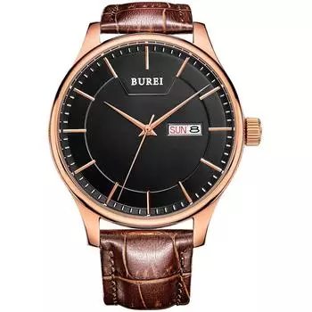 [BUREI] Men s Simple Waterproof Analog Arm Watch Men s Brand Business Quartz Leather Strap Watch Rose Gold Black